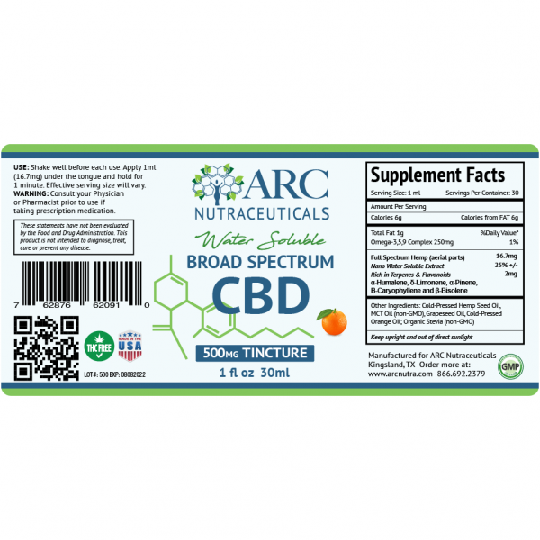 Broad Spectrum CBD Tincture 1oz 500mg Label