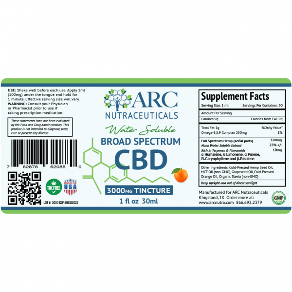 Broad Spectrum CBD Tincture 1oz 3000mg Label