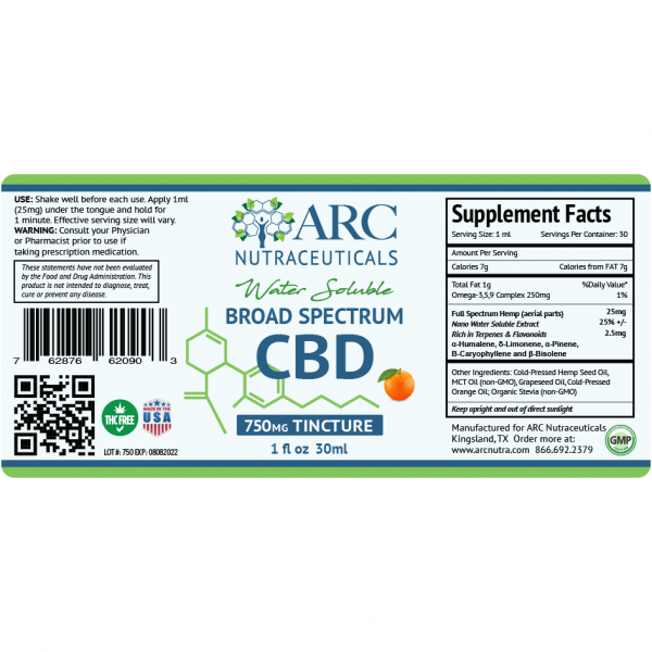 Broad Spectrum CBD Tincture 1oz 750mg Label