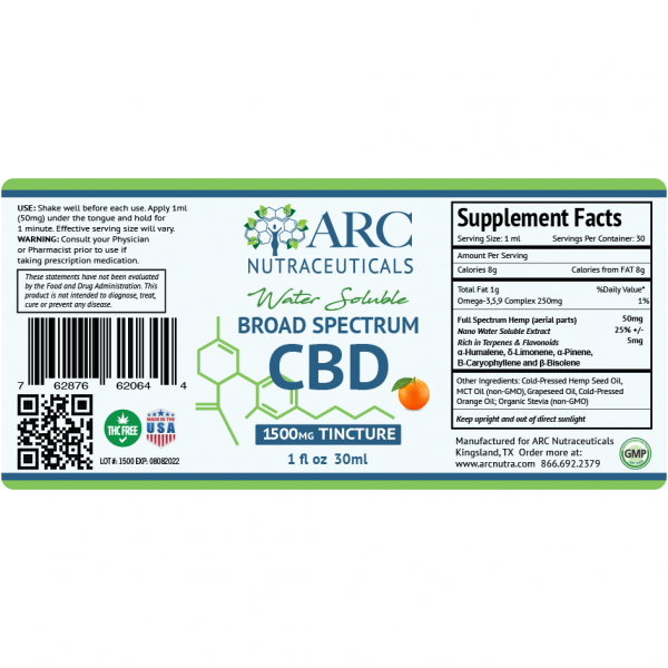 Broad Spectrum CBD Tincture 1oz 1500mg Label