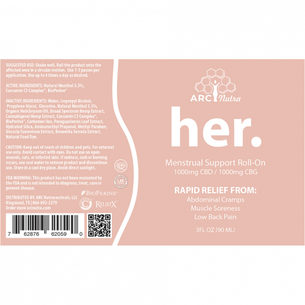 her. menstrual support roll-on label